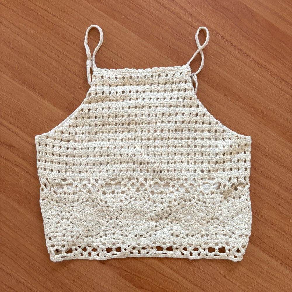 Love on a Hanger Cream Crochet Crop Top